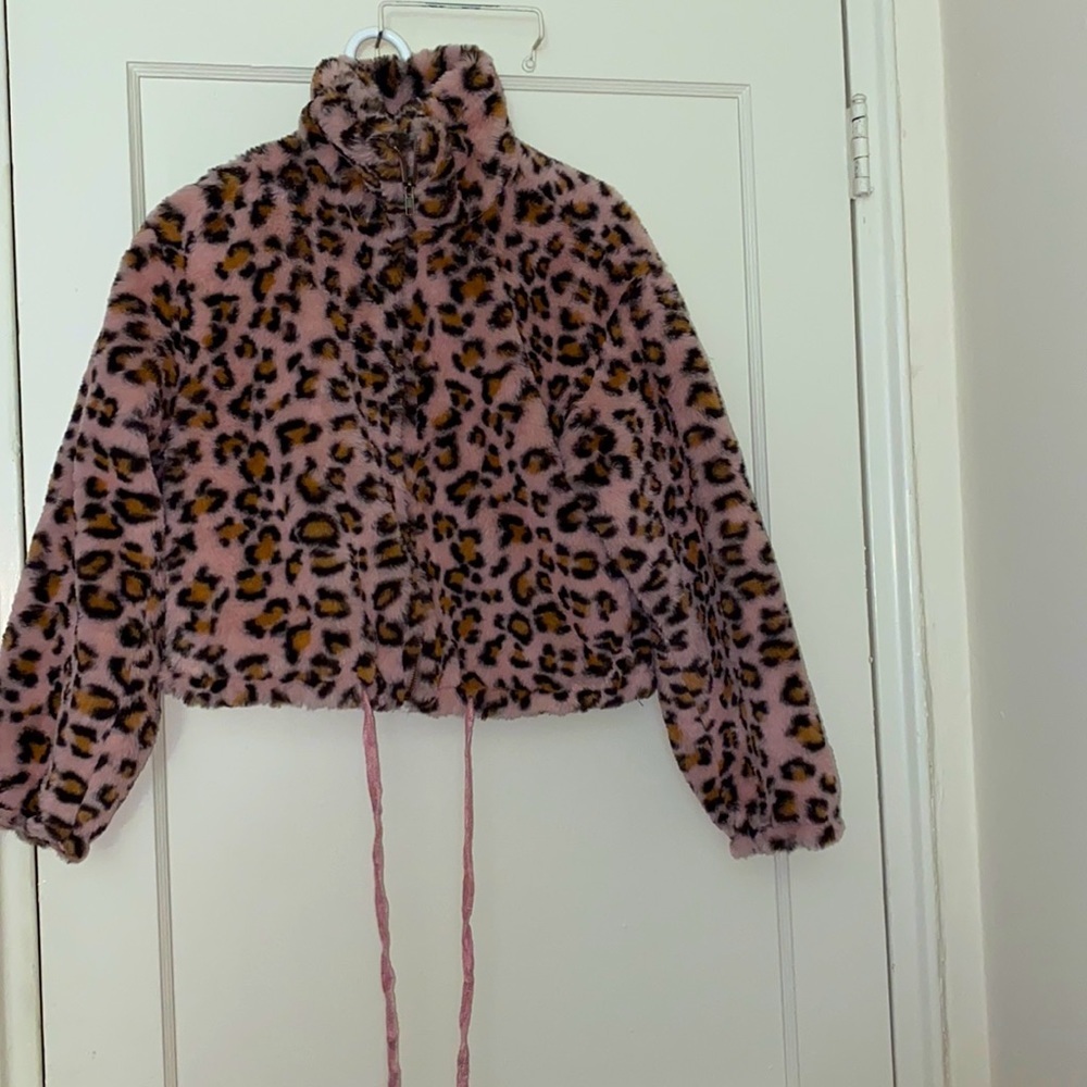 NWT Pink VS x know one cares leopard coat sz: XS
